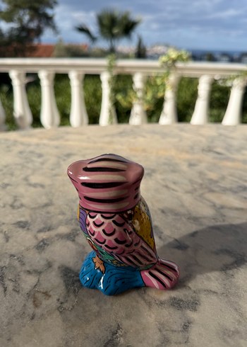 Renkli Porselen Pembe Baykuş Figürin - Görsel 3