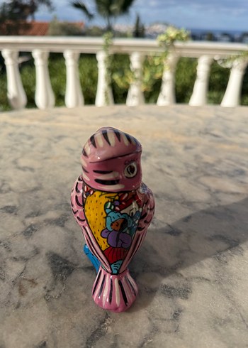 Renkli Porselen Pembe Baykuş Figürin - Görsel 4