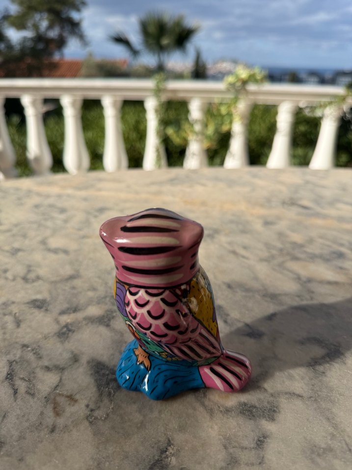 Renkli Porselen Pembe Baykuş Figürin - Görsel 3