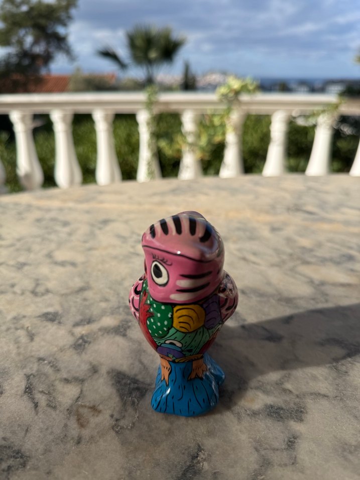 Renkli Porselen Pembe Baykuş Figürin - Görsel 2