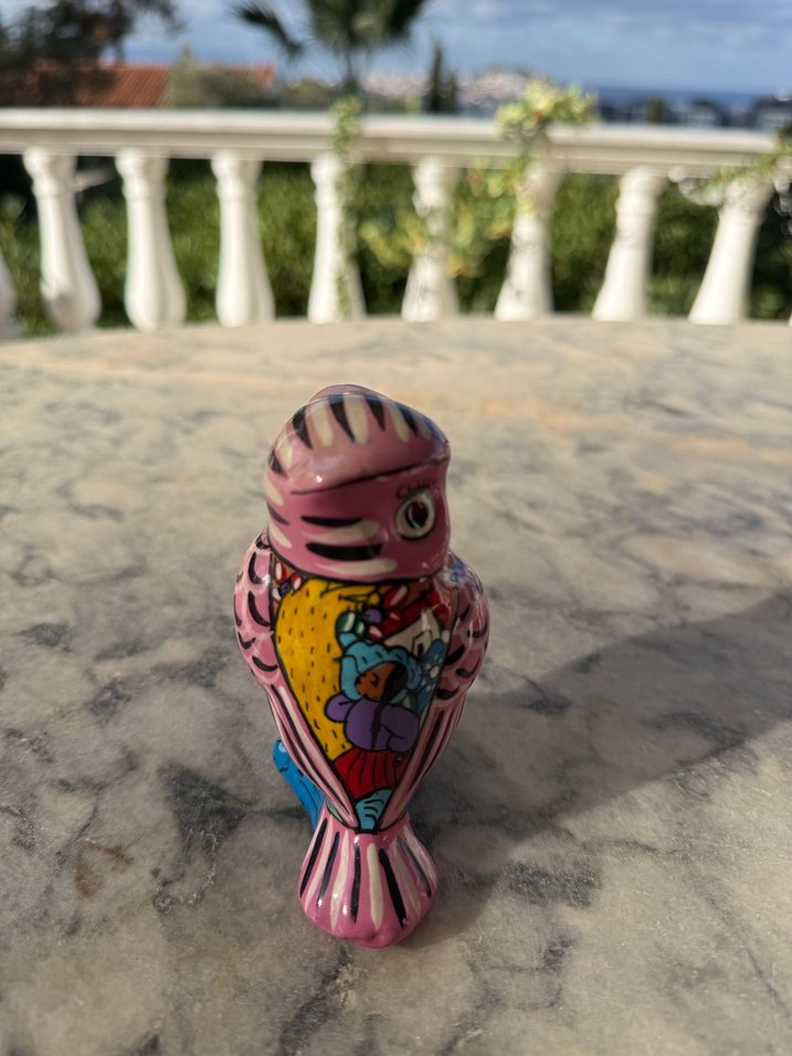 Renkli Porselen Pembe Baykuş Figürin - Görsel 4