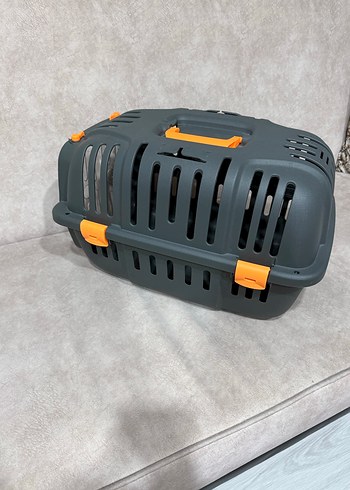Gri Kedi Taşıma Kutusu Turuncu Detaylı - Görsel 5