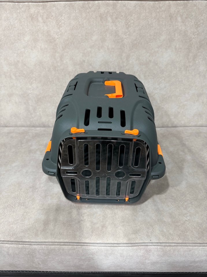 Gri Kedi Taşıma Kutusu Turuncu Detaylı - Görsel 4