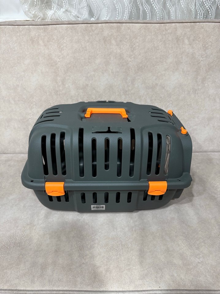 Gri Kedi Taşıma Kutusu Turuncu Detaylı - Görsel 3