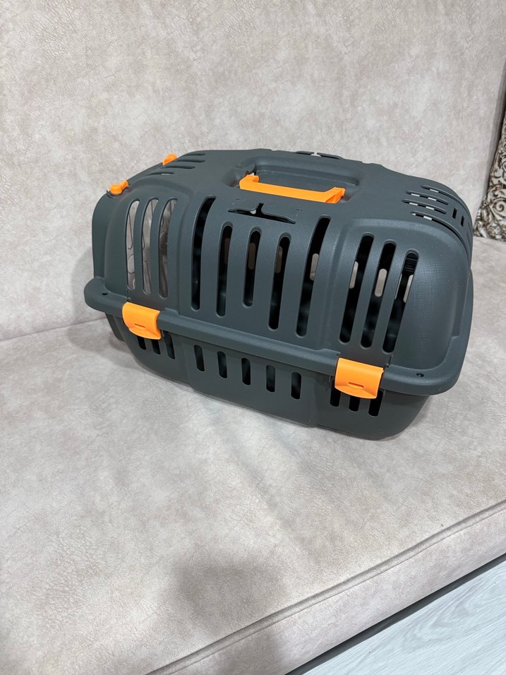 Gri Kedi Taşıma Kutusu Turuncu Detaylı - Görsel 5