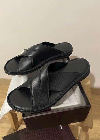 Erkek Siyah deri Sandalet - Görsel 2