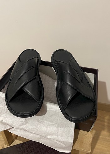 Erkek Siyah deri Sandalet - Görsel 3