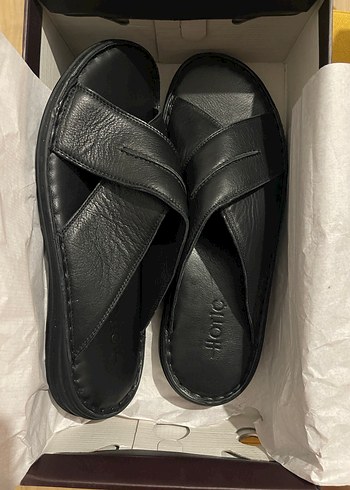 Erkek Siyah deri Sandalet - Görsel 5