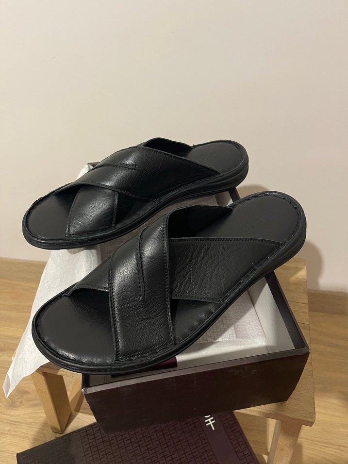Erkek Siyah deri Sandalet - Görsel 2