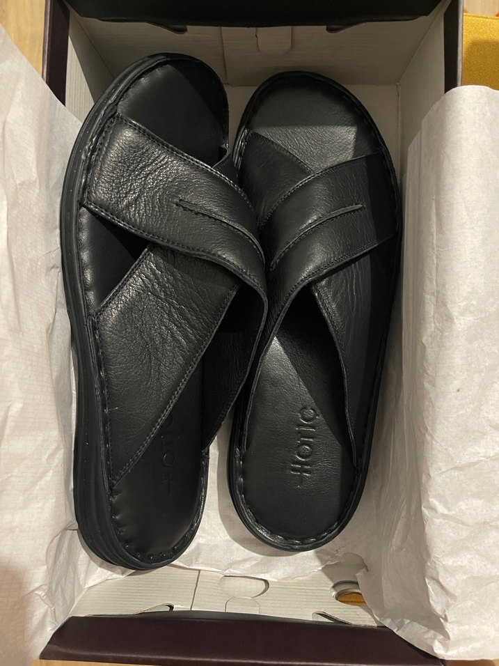 Erkek Siyah deri Sandalet - Görsel 5