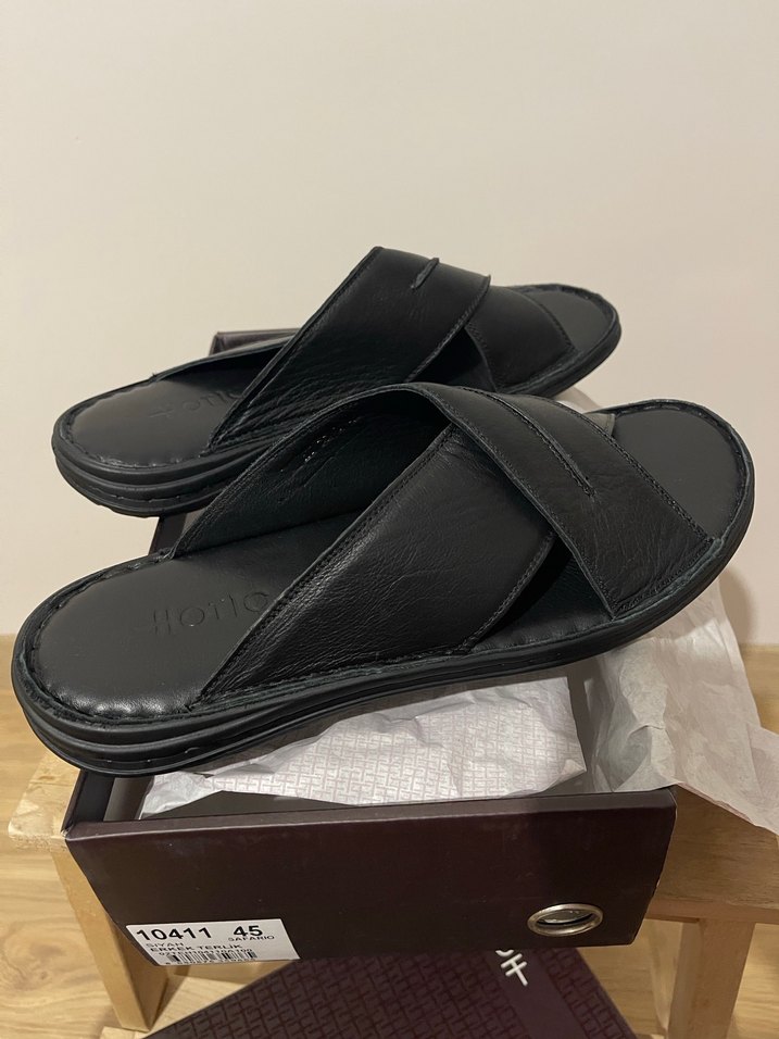 Erkek Siyah deri Sandalet - Görsel 4