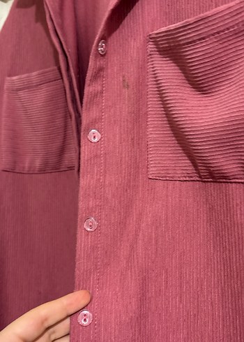 Bordo Düğmeli Rahat Kesim Keten Kadın Gömlek - Görsel 2