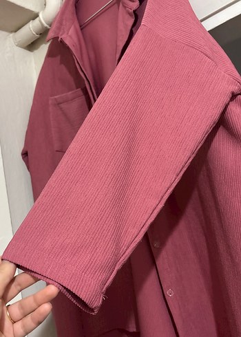 Bordo Düğmeli Rahat Kesim Keten Kadın Gömlek - Görsel 3