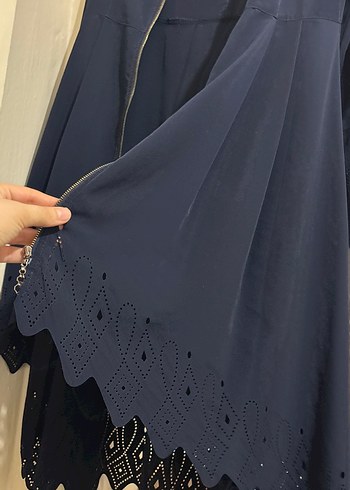 Lacivert Uzun Fermuarlı Hamile Kabanı - Görsel 3