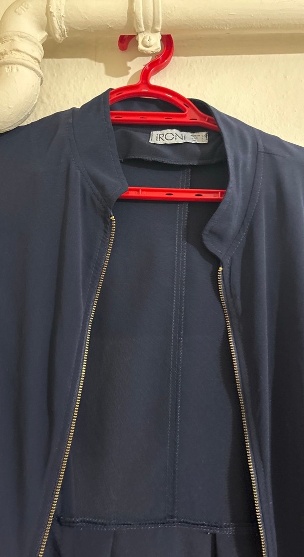 Lacivert Uzun Fermuarlı Hamile Kabanı - Görsel 4