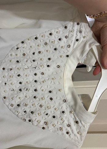 Düğmeli İşlemeli Beyaz Hamile Bluzu - Görsel 3