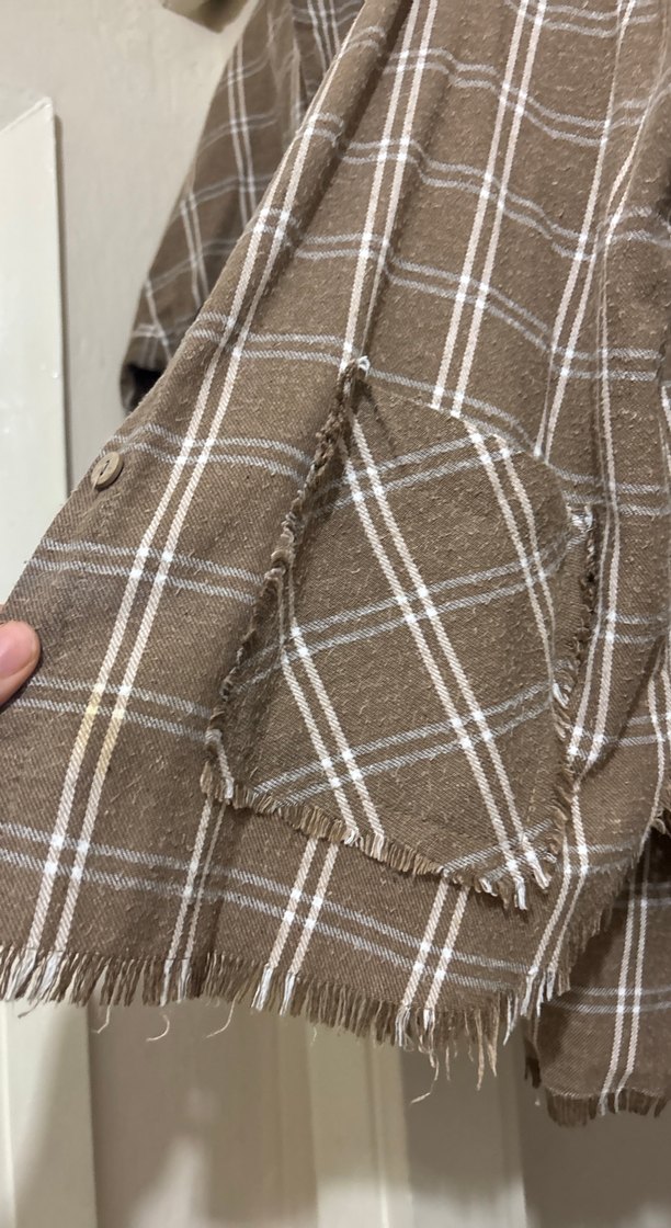 Bej Ekoseli Düğmeli Kadın Gömlek - Görsel 2