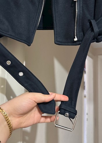 Siyah Süet Kemerli Kadın Deri Ceket - Görsel 2