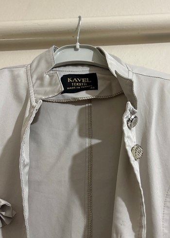 Düğmeli Beyaz Uzun Keten Trençkot - Görsel 4