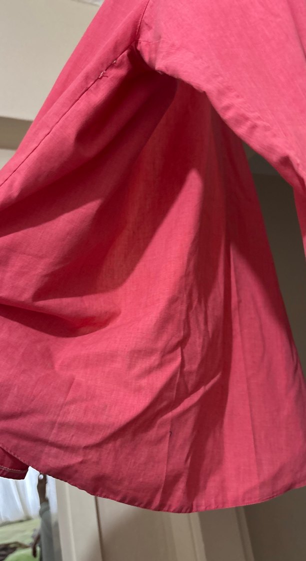 Pembe Nakışlı Uzun Kollu Keten Gömlek - Görsel 4