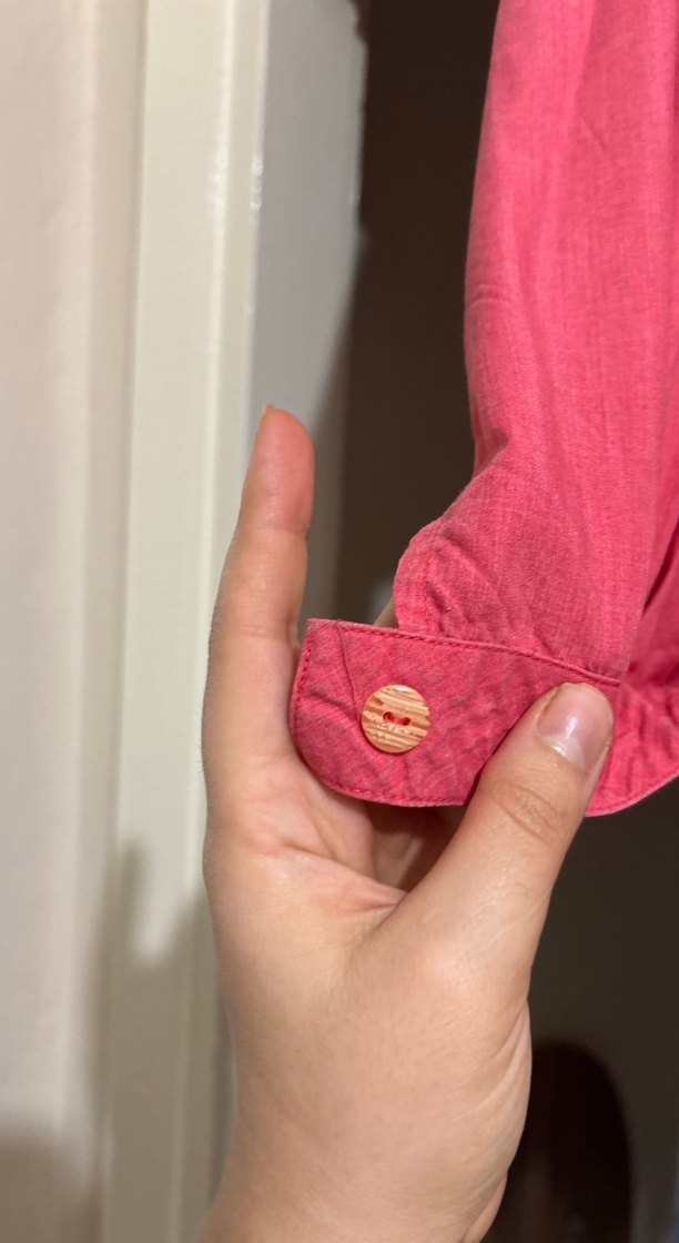 Pembe Nakışlı Uzun Kollu Keten Gömlek - Görsel 3