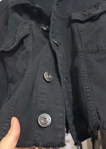 Düğmeli Siyah Kadın Denim Ceket - Görsel 2