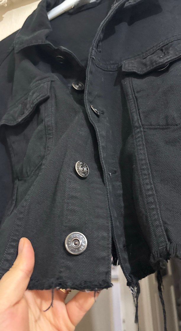 Düğmeli Siyah Kadın Denim Ceket - Görsel 2