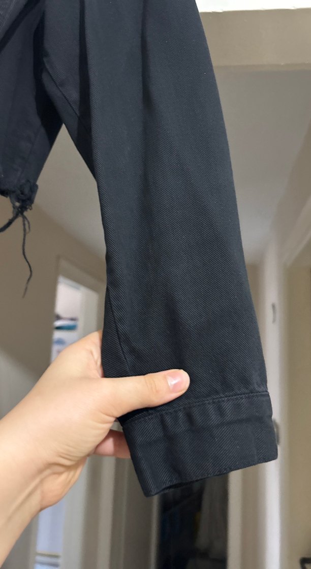 Düğmeli Siyah Kadın Denim Ceket - Görsel 3