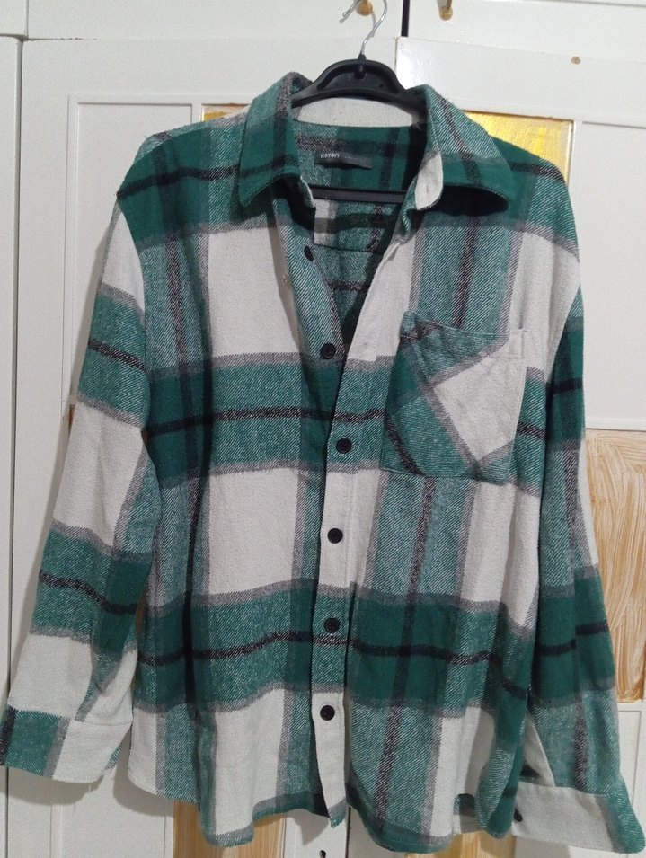 Uzun Yeşil Ekose oduncu gömleği - Görsel 2