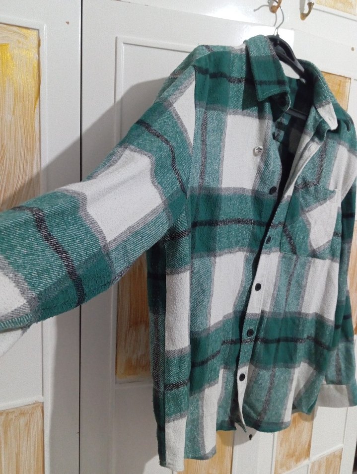 Uzun Yeşil Ekose oduncu gömleği - Görsel 5
