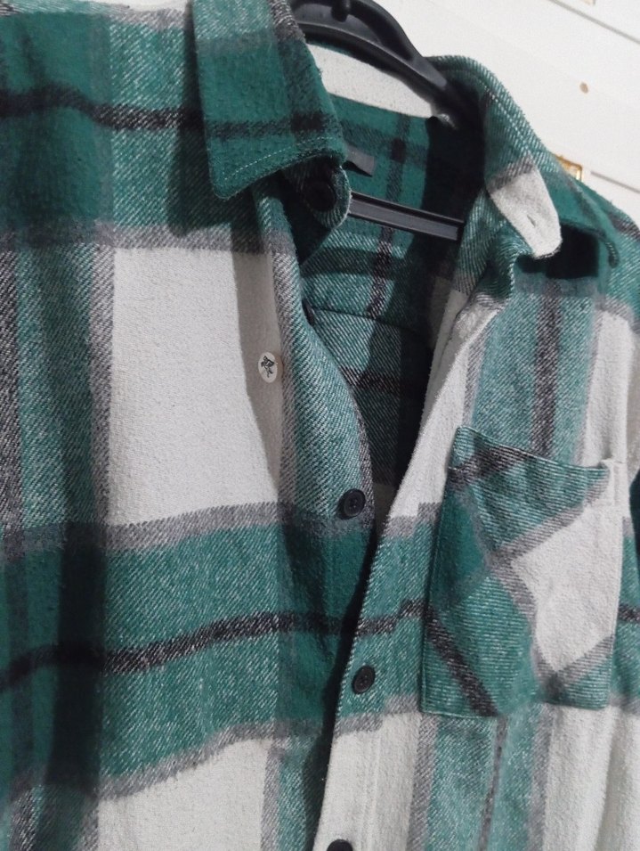 Uzun Yeşil Ekose oduncu gömleği - Görsel 4