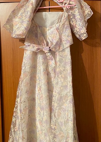 Tül Uzun İnce Askılı Elbise - Görsel 6