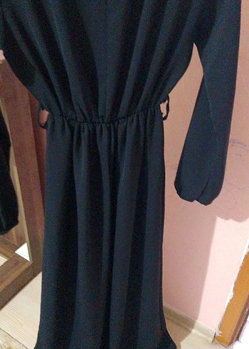 Siyah Uzun V Yaka Salaş Elbise - Görsel 5