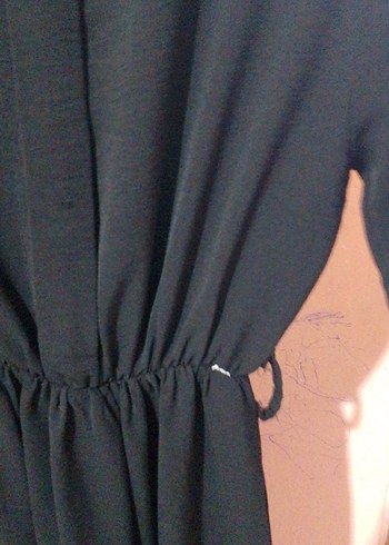 Siyah Uzun V Yaka Salaş Elbise - Görsel 6