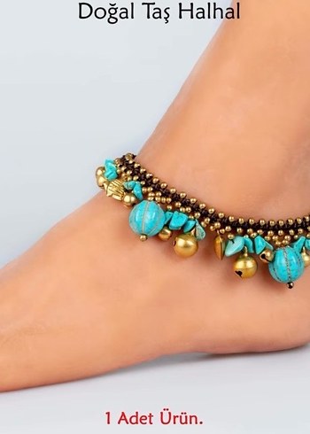 Bohem Turkuaz Boncuklu Doğal Taş Halhal - Görsel 5