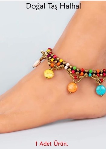 Bohem Turkuaz Boncuklu Doğal Taş Halhal - Görsel 7