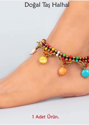 Bohem Turkuaz Boncuklu Doğal Taş Halhal - Görsel 8