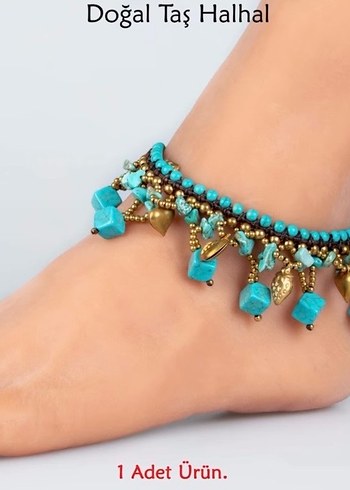 Bohem Turkuaz Boncuklu Doğal Taş Halhal - Görsel 4