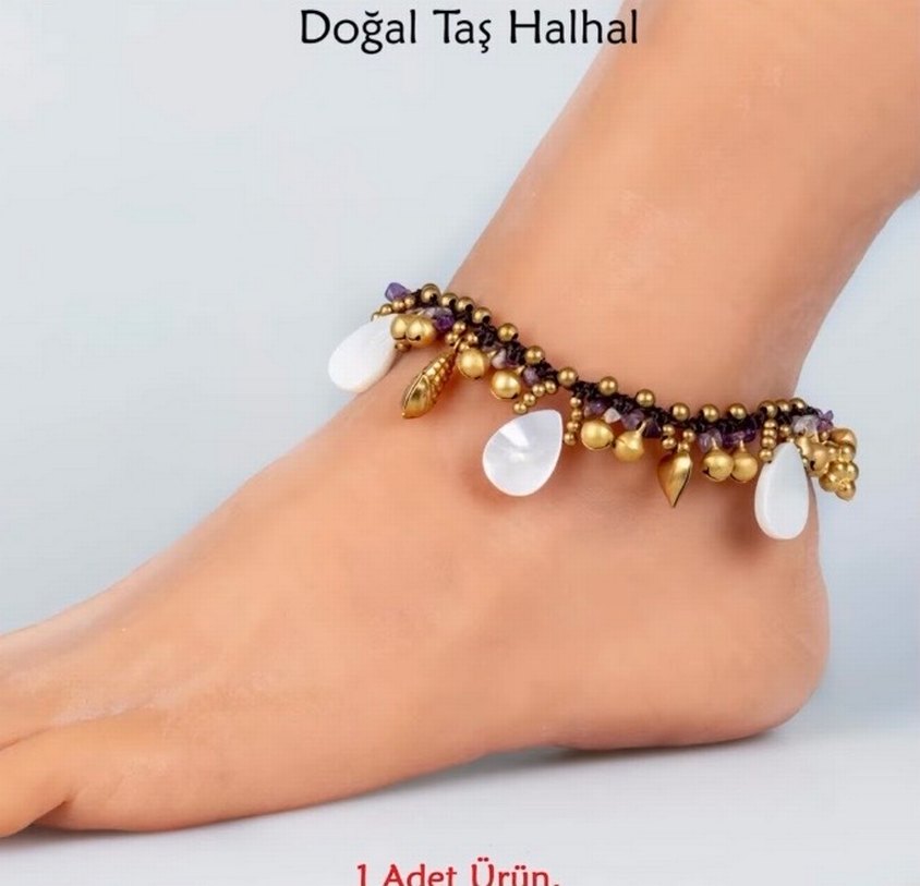 Bohem Turkuaz Boncuklu Doğal Taş Halhal - Görsel 3