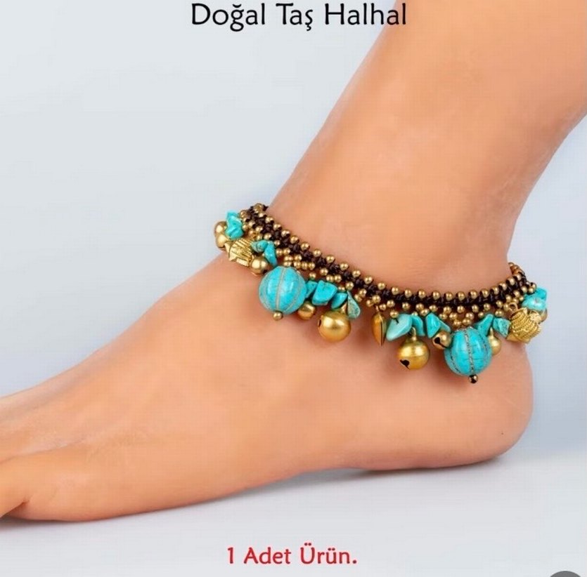 Bohem Turkuaz Boncuklu Doğal Taş Halhal - Görsel 5