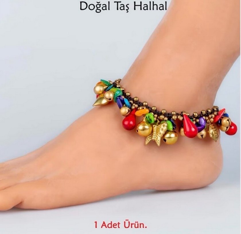 Bohem Turkuaz Boncuklu Doğal Taş Halhal - Görsel 2