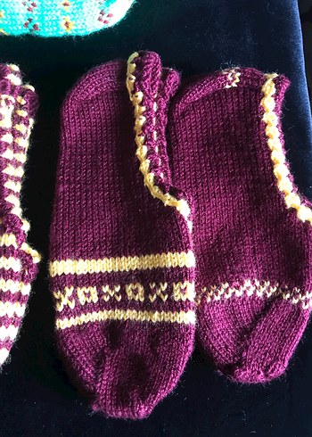 Kız Çocuk Mor Çizgili Örgü Çorap - Görsel 2