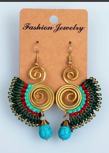 Renkli Boncuklu Etnik Mini Küpe - Görsel 2