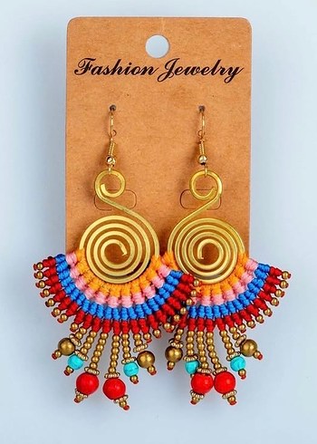 Renkli Boncuklu Etnik Mini Küpe - Görsel 3