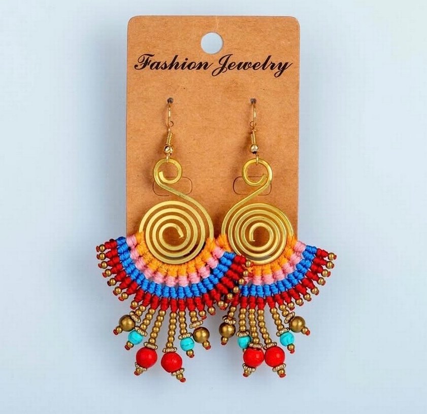 Renkli Boncuklu Etnik Mini Küpe - Görsel 3