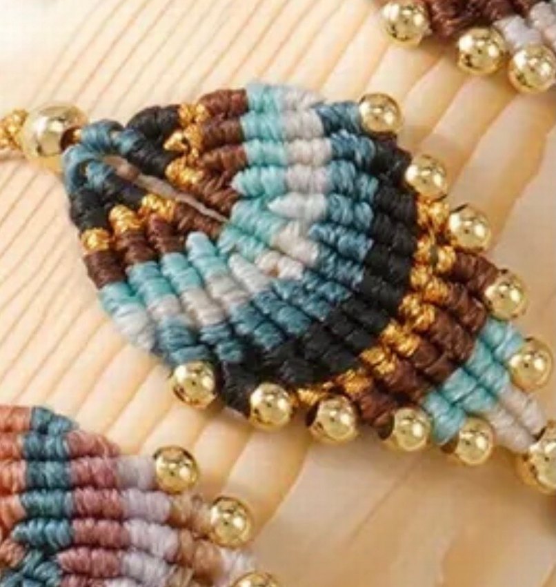 Renkli Bohem Makrome ve Prinç bileklik - Görsel 2