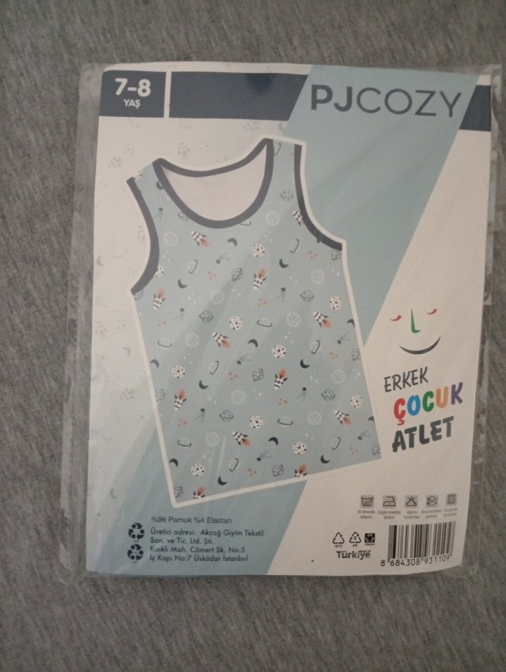 Uzay Desenli Mavi Gri Çocuk Atlet - Görsel 2