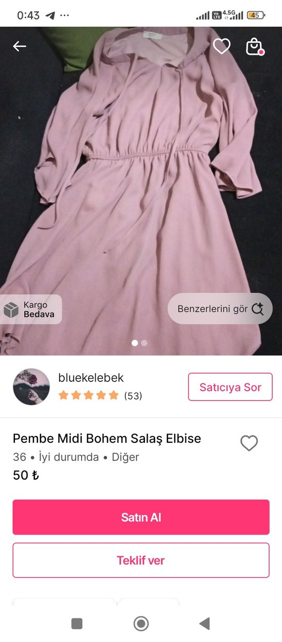 Pudra Rengi Uzun Kollu Bohem Elbise - Görsel 2