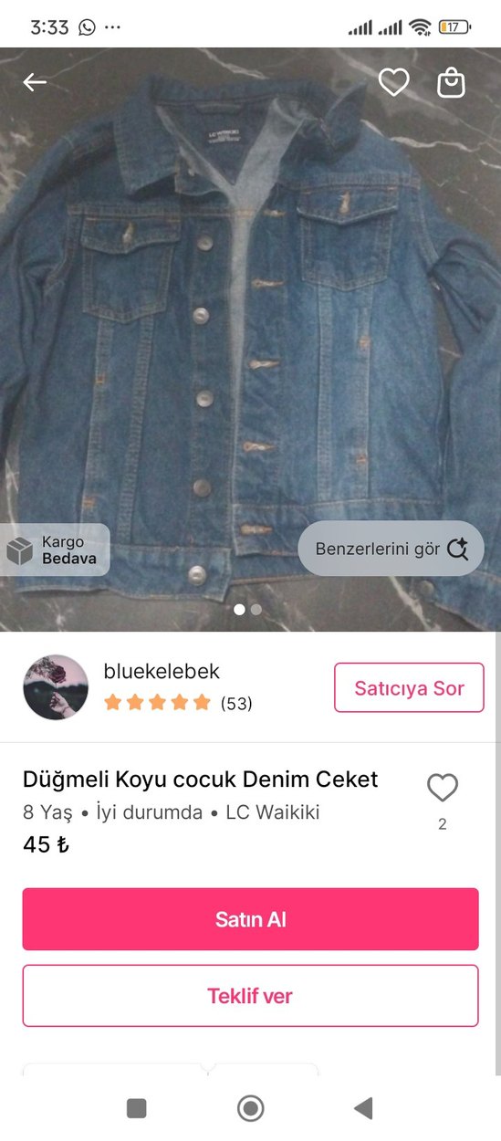 Düğmeli Koyu Mavi Denim çeket - Görsel 2