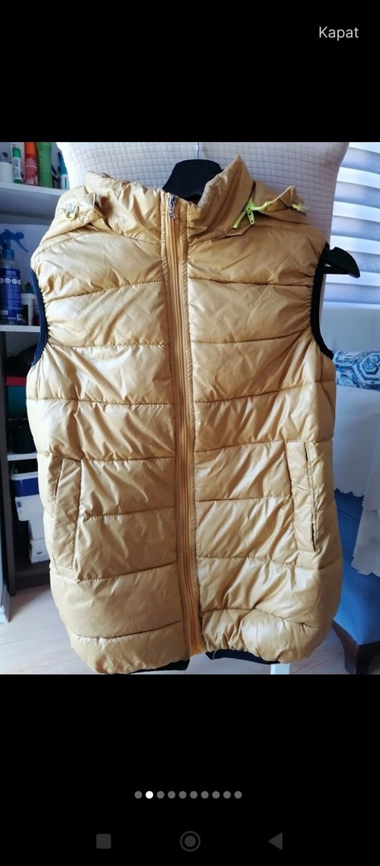 Kadın Parlak Kahverengi Fermuarlı Yelek - Görsel 4